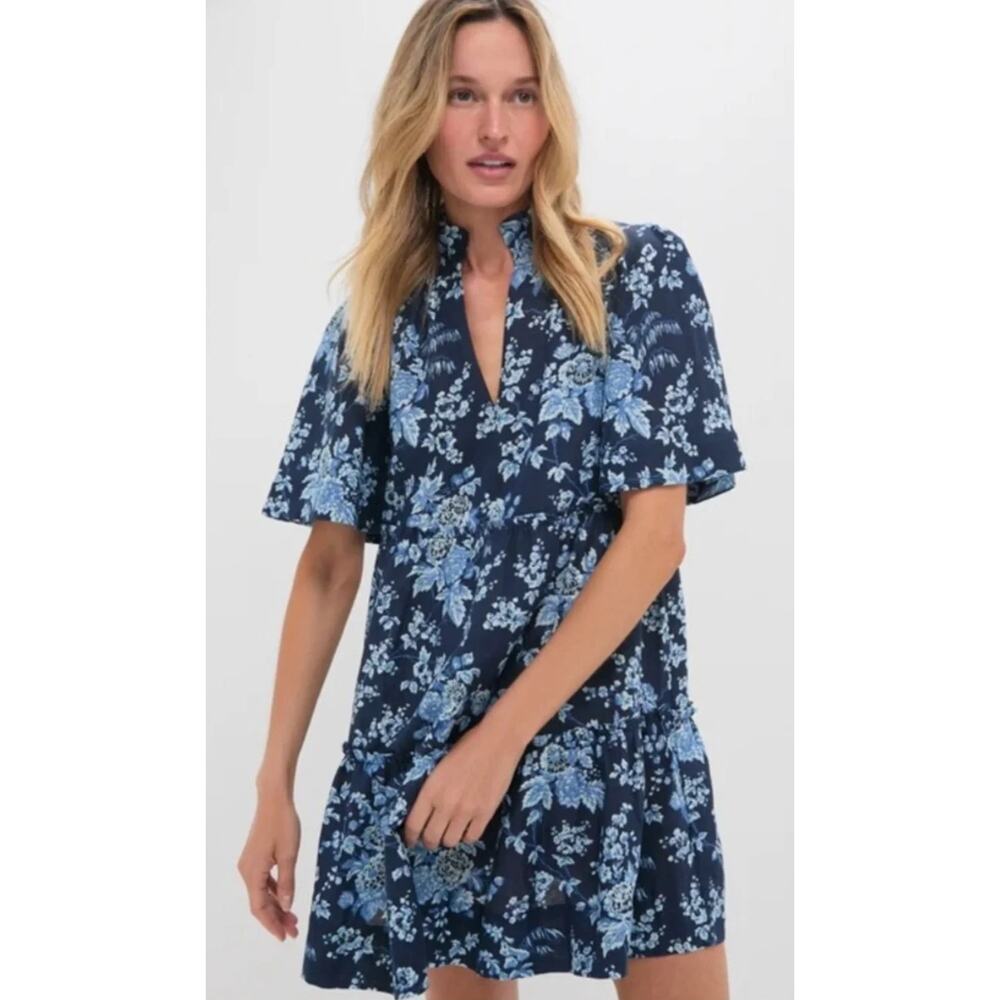 Tuckernuck Crawford Linen Mini Dress Twilight Garden Floral Navy Blue M - Picture 4 of 11